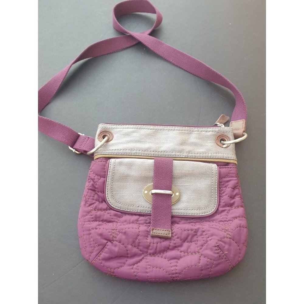 Fossil Purse Key Per Burgundy Gray Shoulder Bag Crossbody